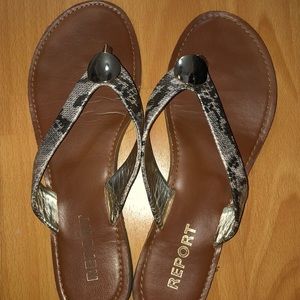 Report gold metallic sandals
